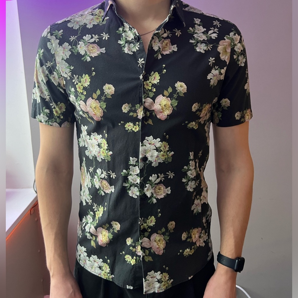 Mens Asos slim fit faded floral print collard shirt